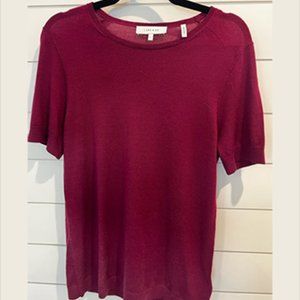 Lark & Ro Merino Wool Short Sleeve Sweater - Cranberry